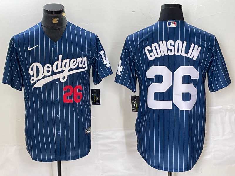 Mens Los Angeles Dodgers #26 Tony Gonsolin Navy Blue Pinstripe Stitched MLB Cool Base Nike Jersey->los angeles dodgers->MLB Jersey